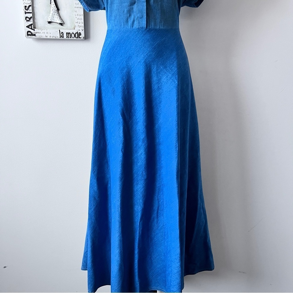 NWT AKRIS PUNTO Minimalist Washed Denim Midi Dress Cutout Kimono Sleeves Size 8 - Picture 3 of 14